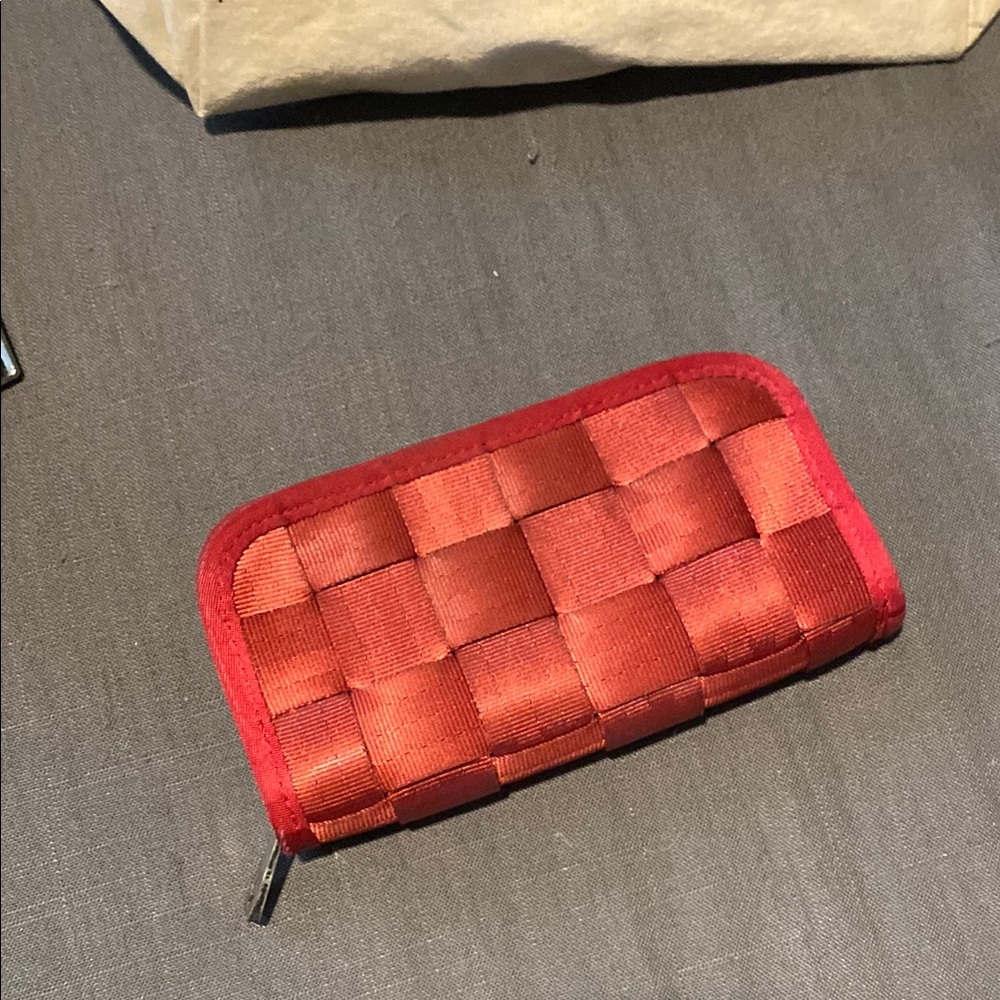 Red Woven Zip Wallet